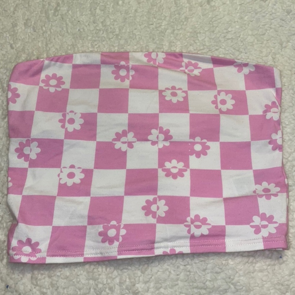 Pink and white floral tube top!
